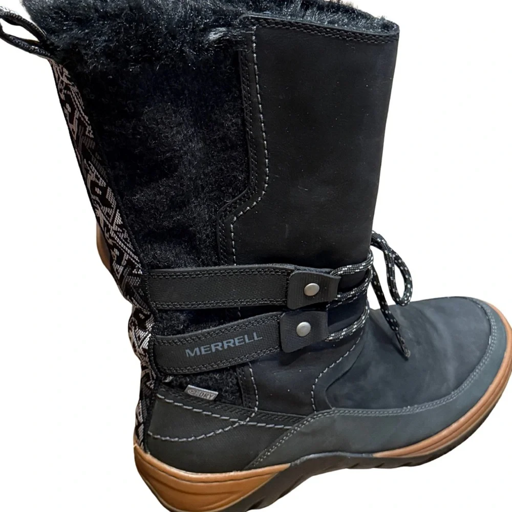 Merrell Womens‎ Sylva Tall Waterproof Winter Snow Boots Black Leather 5.5 - Picture 2 of 8